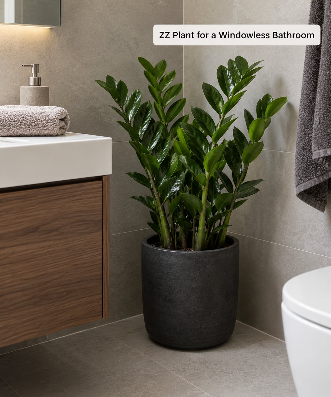 ZZ Plant for a Windowless Bathroom