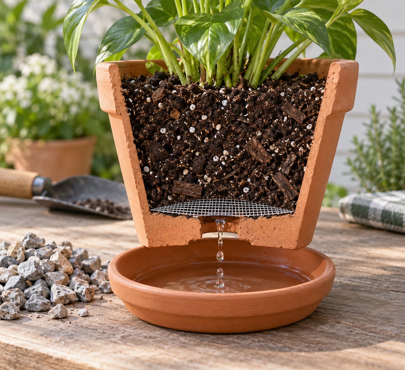 what to put in the bottom of a planter for drainage