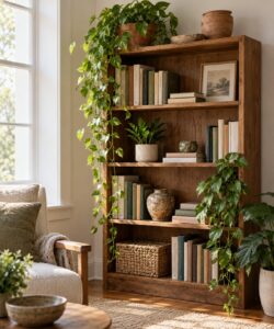 how to decorate a bookshelf with plants