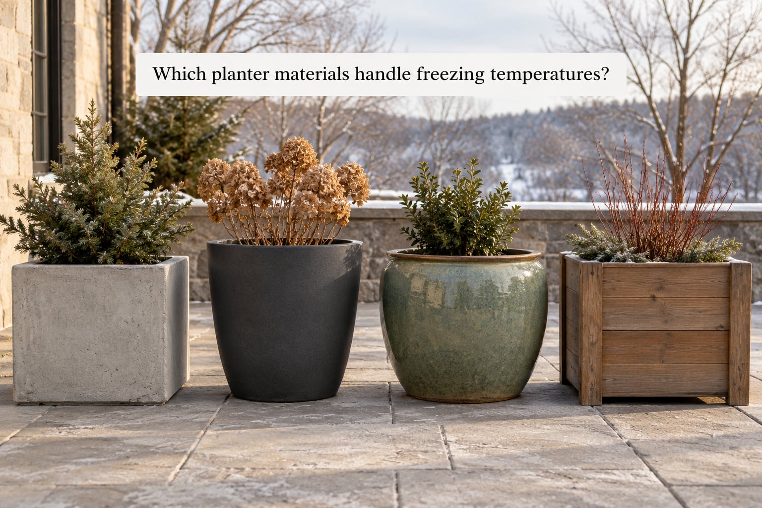 Which planter materials handle freezing temperatures?