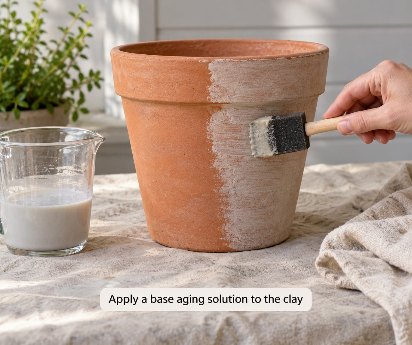 Apply a base aging solution to the clay