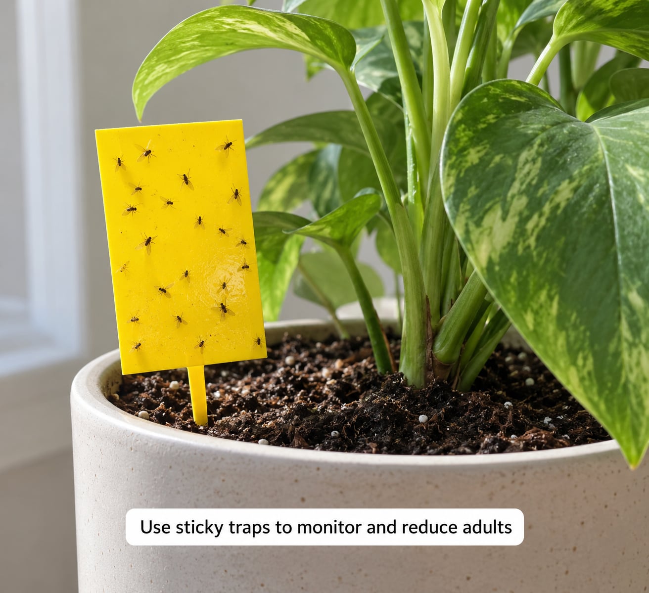Use sticky traps to monitor and reduce adults