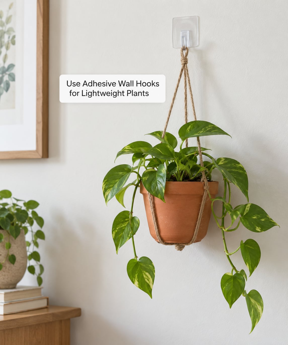 Use Adhesive Wall Hooks for Lightweight Plants
